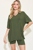 Basic Bae Full Size V - Neck Drop Shoulder Short Sleeve T-Shirt and Shorts Set - Carbone's Marketplace