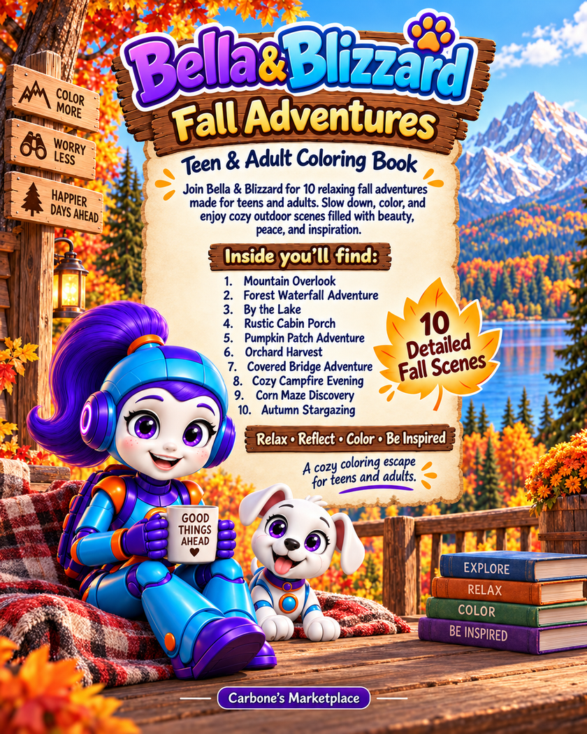 Bella and Blizzard Fall Adventures Teen and Adult Coloring Book back cover