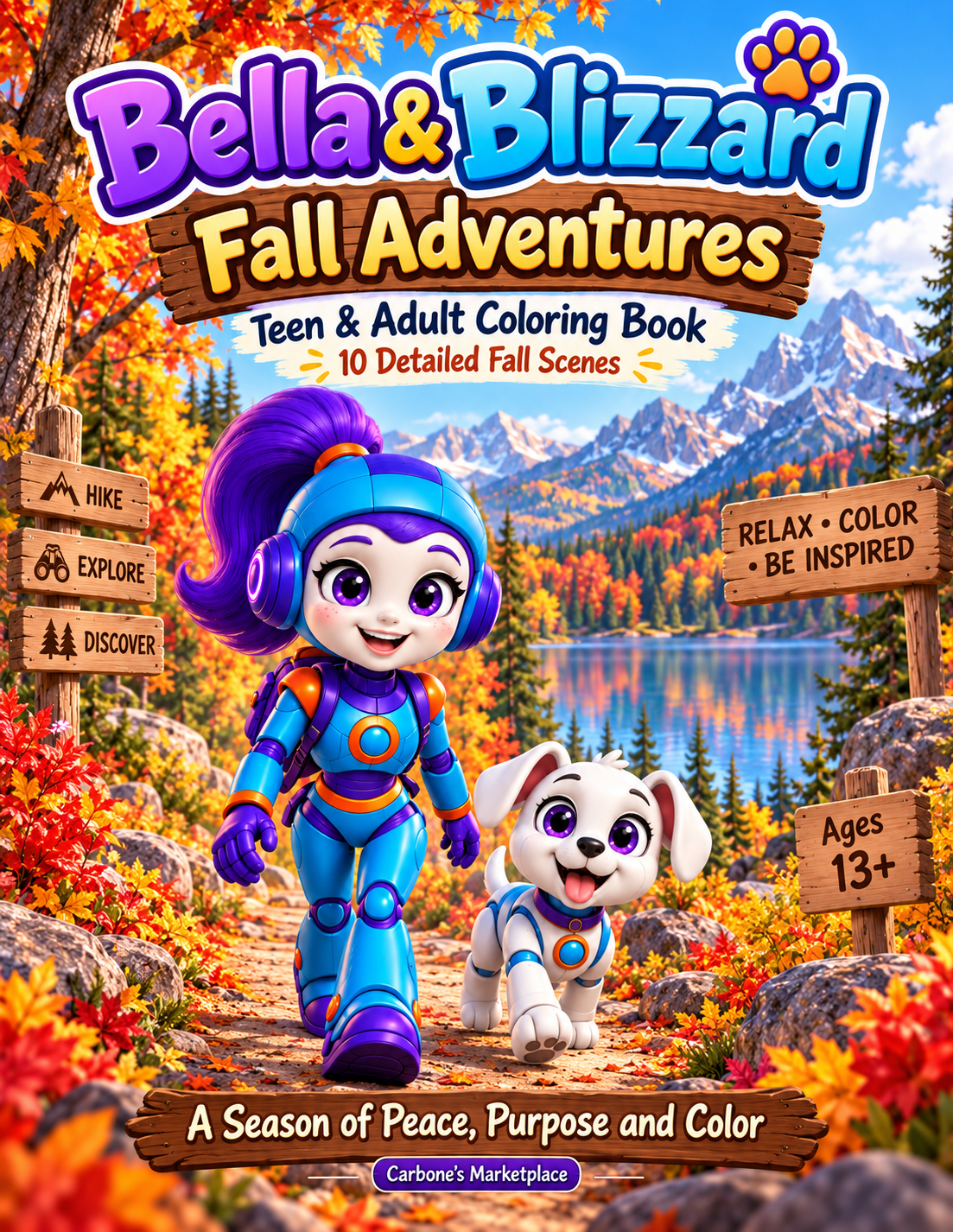 Bella and Blizzard Fall Adventures Teen and Adult Coloring Book front cover