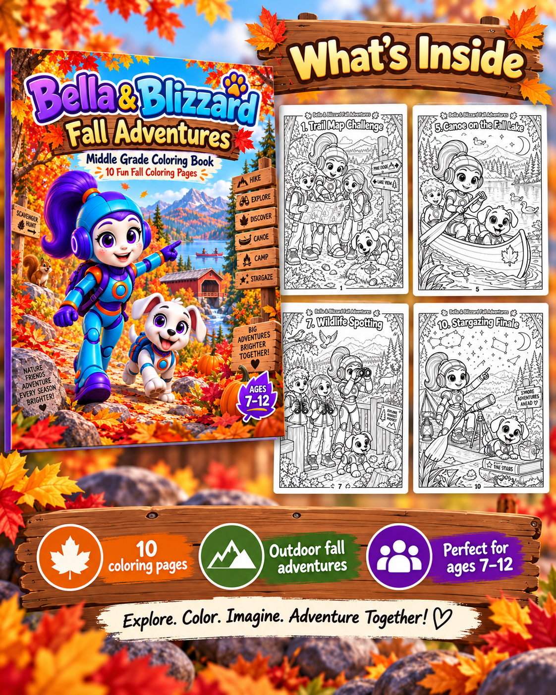 Bella and Blizzard Fall Adventures middle grade coloring book product preview