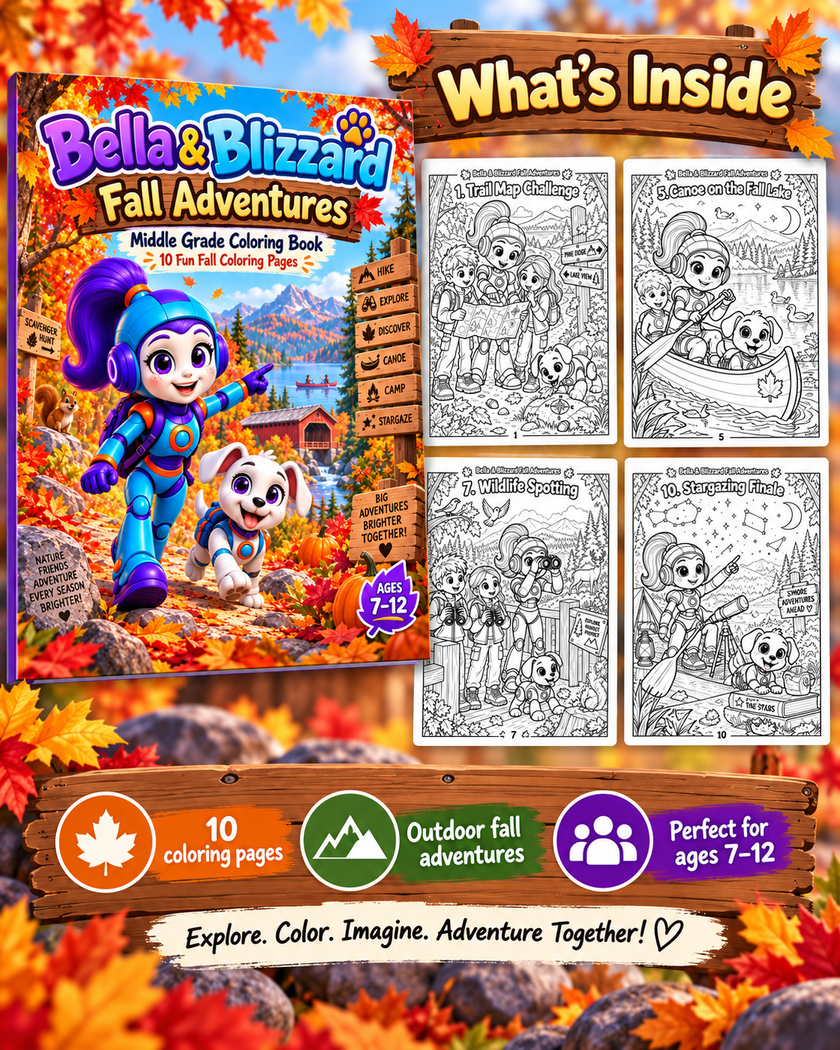 Bella and Blizzard Fall Adventures middle grade coloring book product preview