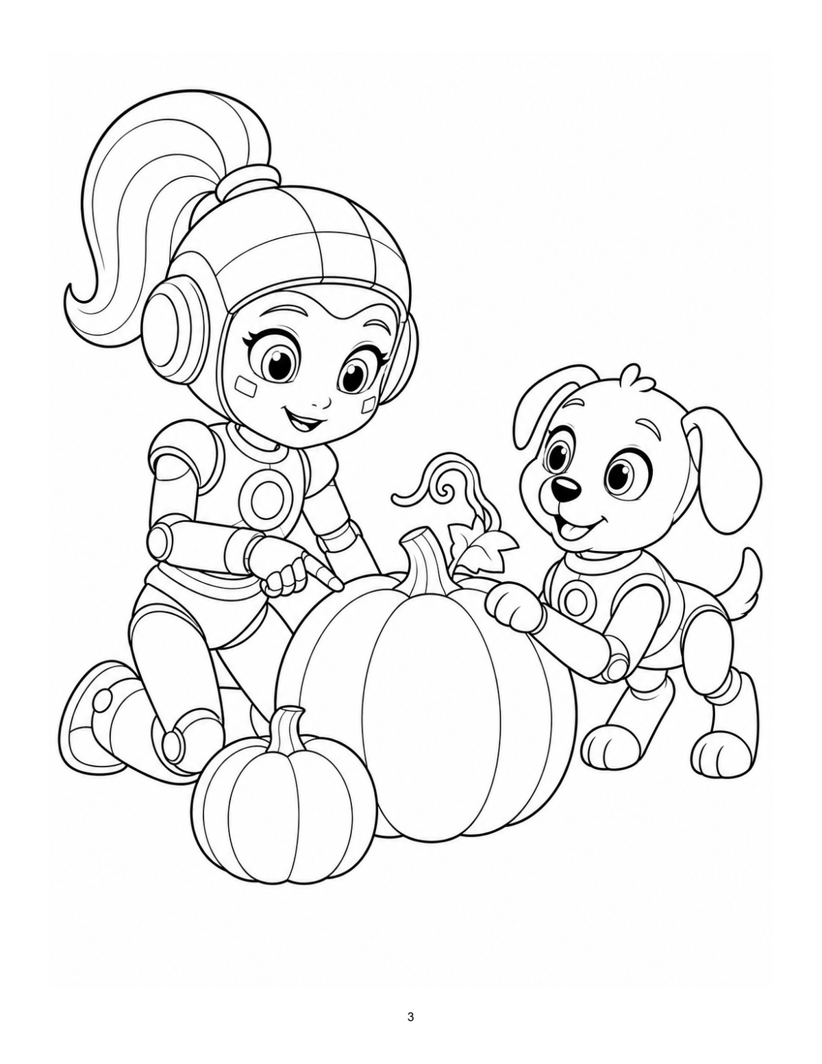 Actual sample page 3: Bella and Blizzard choosing a pumpkin