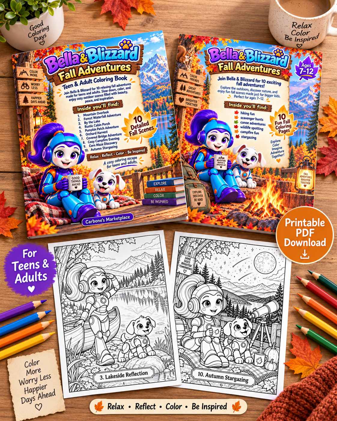 Bella and Blizzard Teen and Adult Fall Adventures printable PDF mockup