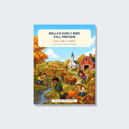 Bella's Early Bird Fall Preview word search and coloring book cover