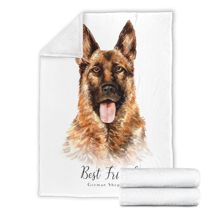 Best Friend German Shepherd Premium Blanket, Watercolor Dog Portrait Drawing - Carbone's Marketplace