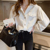Blouses Shirts Women Spring Pockets Long Sleeve Fashion Solid Korean - Carbone's Marketplace