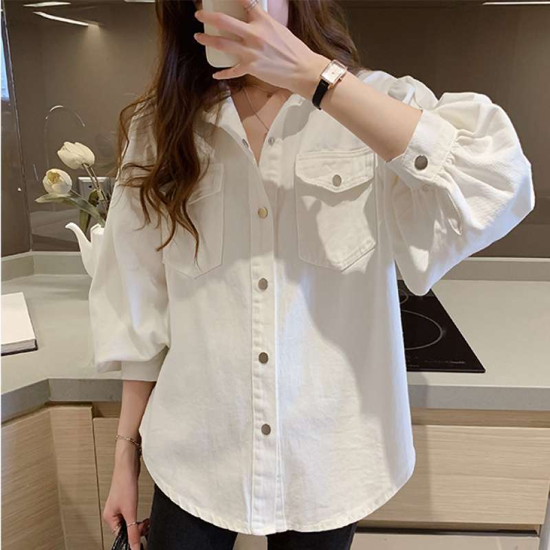 Blouses Shirts Women Spring Pockets Long Sleeve Fashion Solid Korean - Carbone's Marketplace