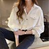 Blouses Shirts Women Spring Pockets Long Sleeve Fashion Solid Korean - Carbone's Marketplace