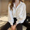 Blouses Shirts Women Spring Pockets Long Sleeve Fashion Solid Korean - Carbone's Marketplace
