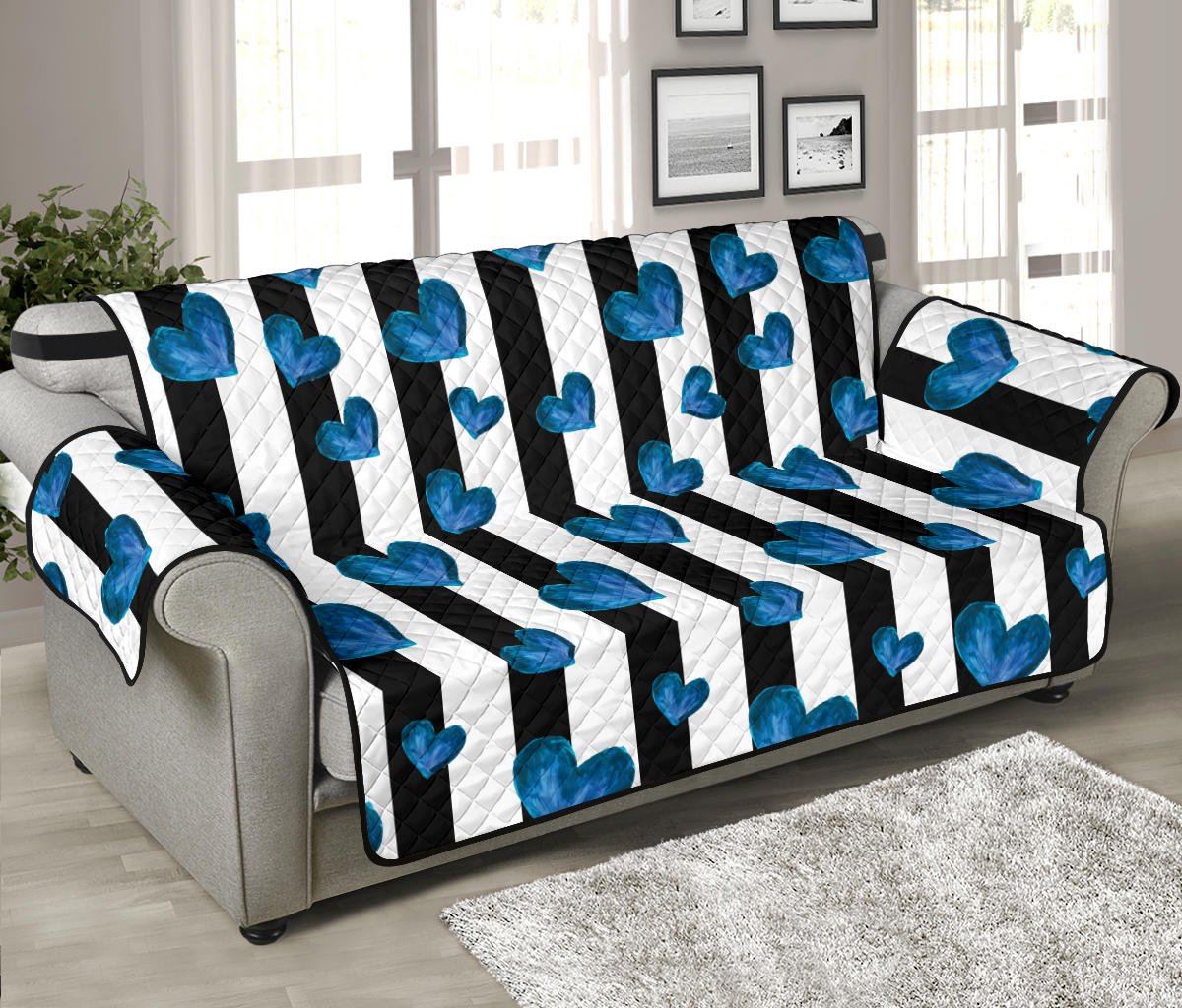 Blue Hearts 70'' Sofa Protector - Carbone's Marketplace