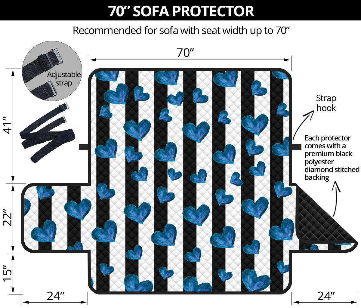 Blue Hearts 70'' Sofa Protector - Carbone's Marketplace