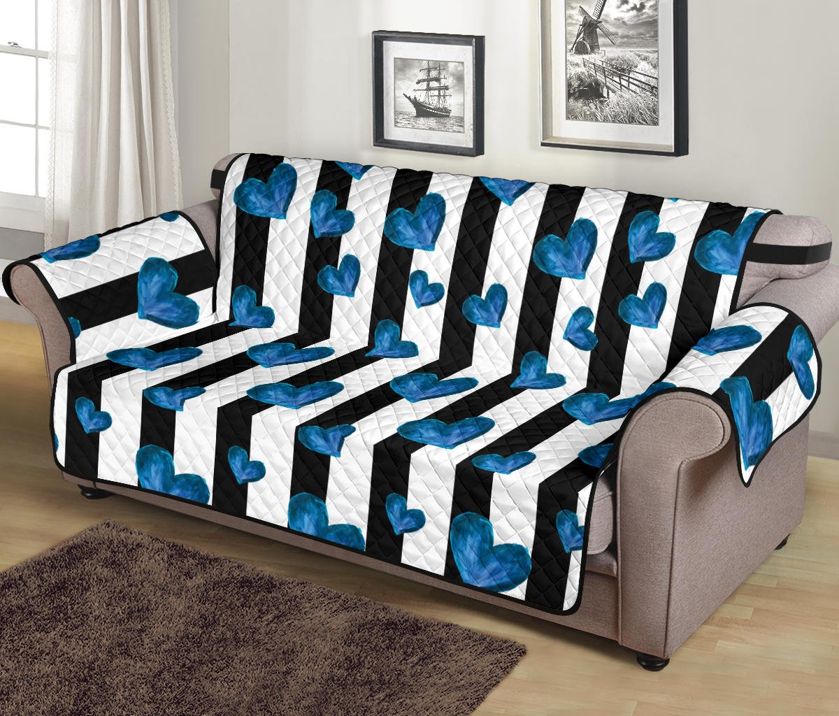 Blue Hearts 70'' Sofa Protector - Carbone's Marketplace
