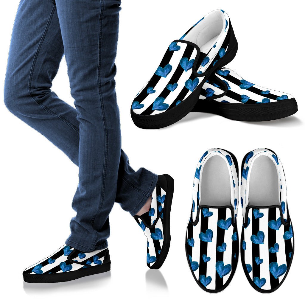 Blue Hearts Men's Slip Ons - Carbone's Marketplace