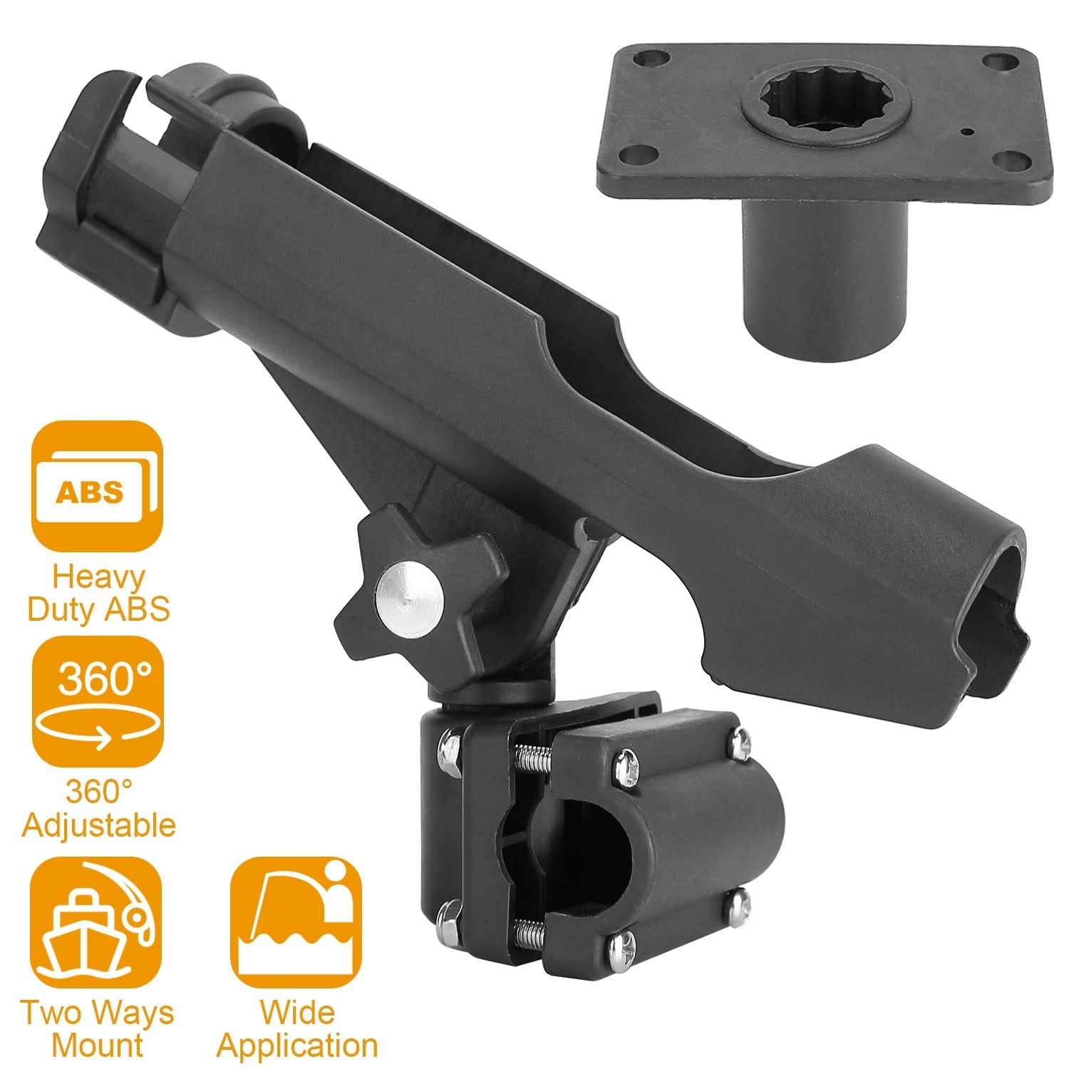 Boat Fishing Pole Rod Holder 360° Rotatable Kayak Side Rail Mount Adjustable Folding Rod Holder w/ Large Clamp - Carbone's Marketplace