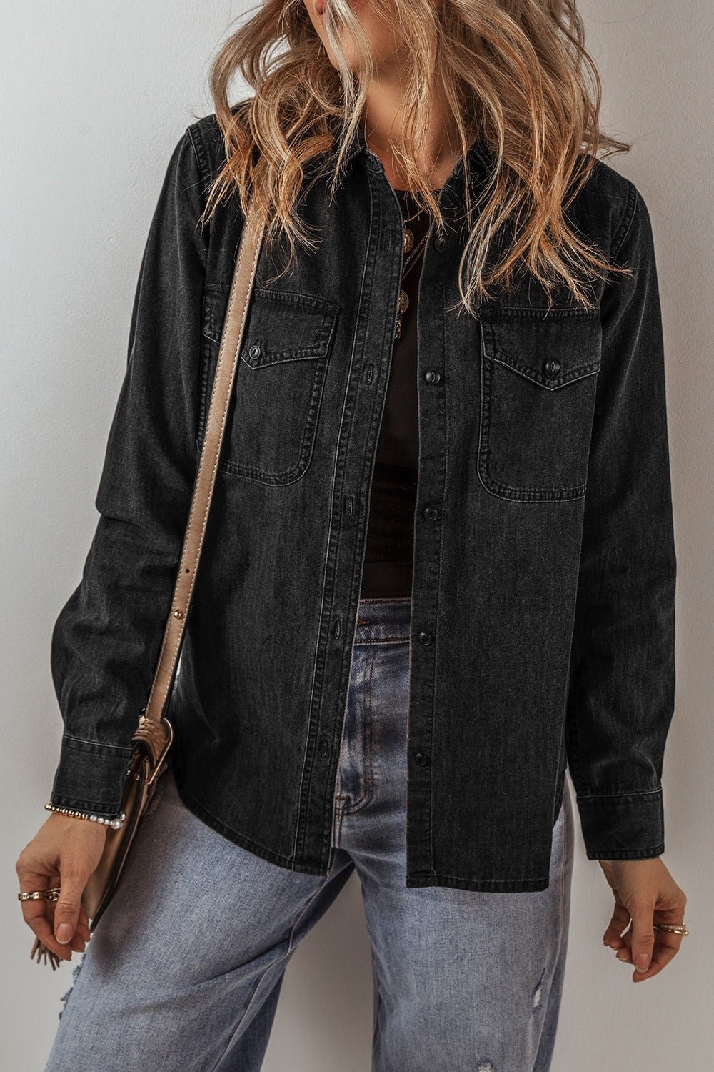 Button Up Long Sleeve Denim Jacket - Carbone's Marketplace