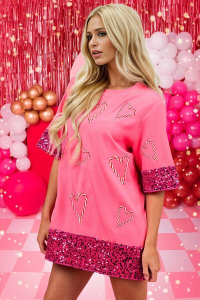 Candy Cane Sequin Half Sleeve T-Shirt - Carbone's Marketplace