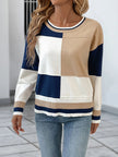 Color Block Round Neck Sweater with Ribbed Trim - Carbone's Marketplace