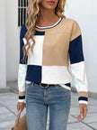 Color Block Round Neck Sweater with Ribbed Trim - Carbone's Marketplace