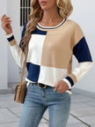 Color Block Round Neck Sweater with Ribbed Trim - Carbone's Marketplace