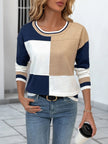 Color Block Round Neck Sweater with Ribbed Trim - Carbone's Marketplace
