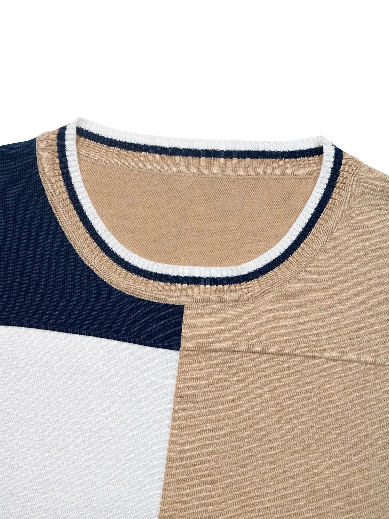 Color Block Round Neck Sweater with Ribbed Trim - Carbone's Marketplace