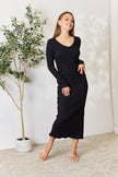 Culture Code Full Size Ribbed Long Sleeve Midi Slit Dress - Carbone's Marketplace