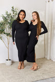 Culture Code Full Size Ribbed Long Sleeve Midi Slit Dress - Carbone's Marketplace