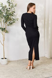 Culture Code Full Size Ribbed Long Sleeve Midi Slit Dress - Carbone's Marketplace