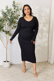 Culture Code Full Size Ribbed Long Sleeve Midi Slit Dress - Carbone's Marketplace