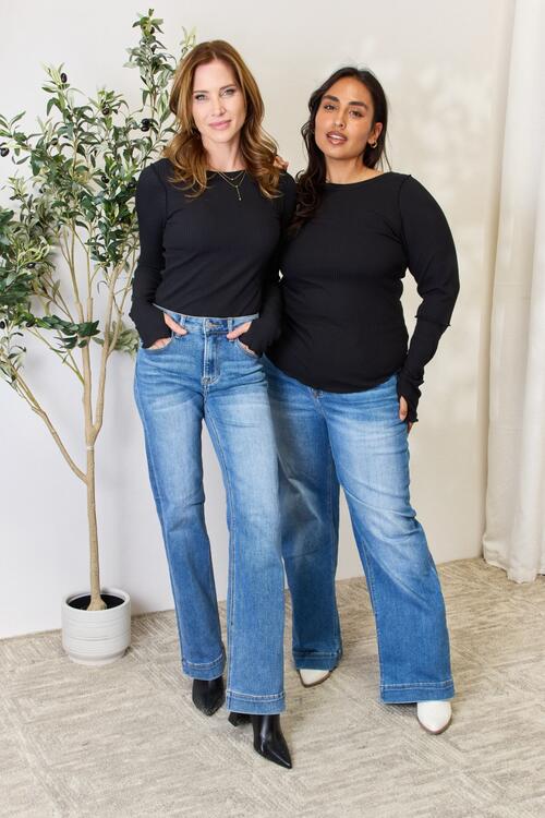 Culture Code Full Size Ribbed Round Neck Long Sleeve Top - Carbone's Marketplace