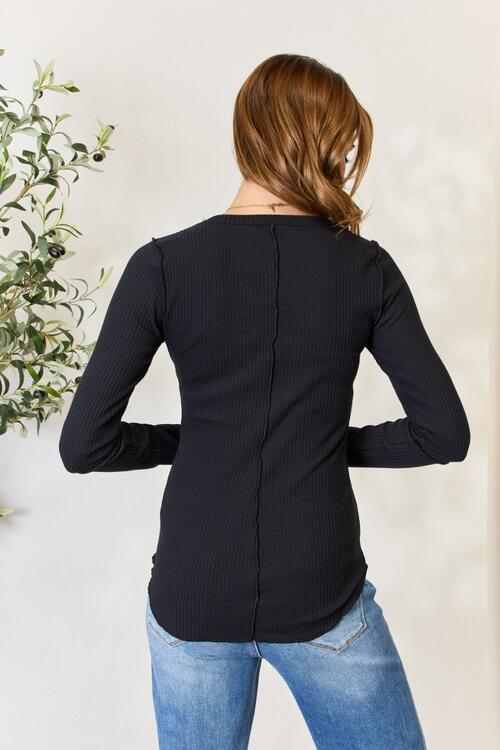 Culture Code Full Size Ribbed Round Neck Long Sleeve Top - Carbone's Marketplace