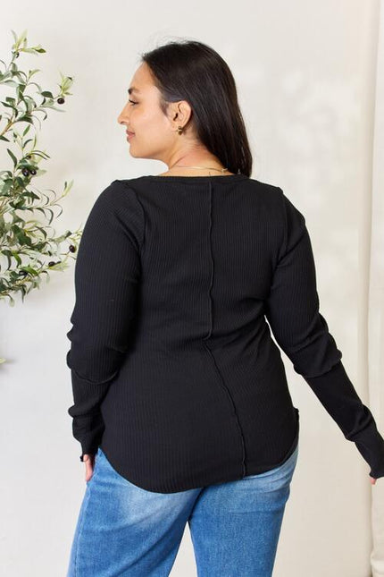 Culture Code Full Size Ribbed Round Neck Long Sleeve Top - Carbone's Marketplace