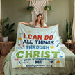 Kids Christian Blanket | I Can Do All Things Through Christ | Philippians 4:13 | Faith Gift for Boys Girls | Bible Verse Blanket