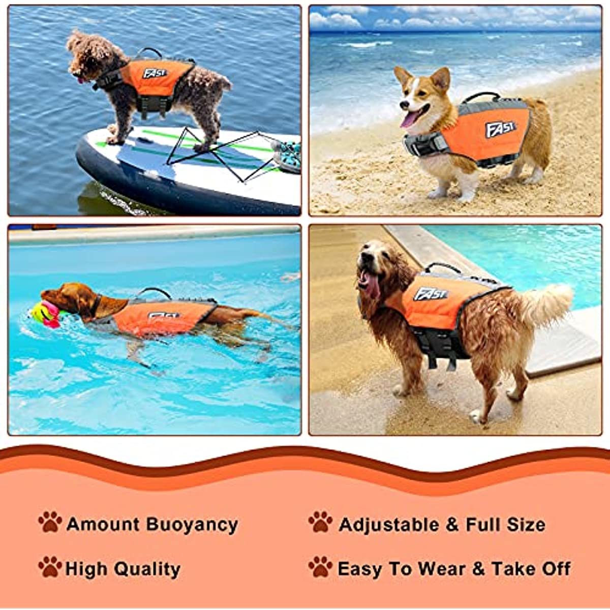 Dog Life Jacket; Reflective Dog Safety Vest Adjustable Pet Life Preserver with Strong Buoyancy and Durable Rescue Handle for Swimming; Surfing; Boating - Carbone's Marketplace