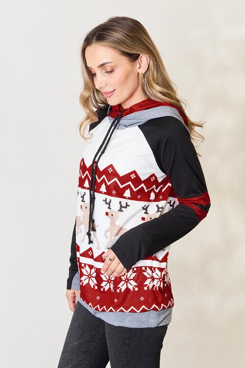 Double Take Full Size Christmas Drawstring Long Sleeve Hoodie - Carbone's Marketplace