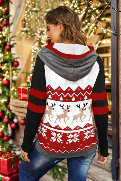 Double Take Full Size Christmas Drawstring Long Sleeve Hoodie - Carbone's Marketplace