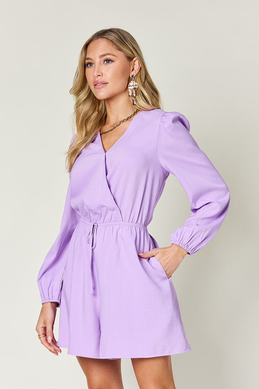 Double Take Full Size Drawstring Long Sleeve Romper - Carbone's Marketplace
