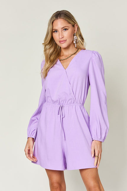 Double Take Full Size Drawstring Long Sleeve Romper - Carbone's Marketplace