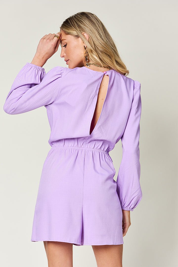 Double Take Full Size Drawstring Long Sleeve Romper - Carbone's Marketplace