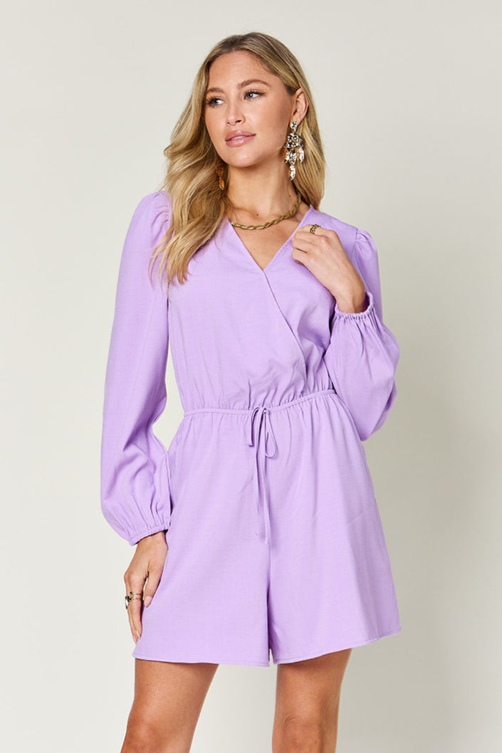 Double Take Full Size Drawstring Long Sleeve Romper - Carbone's Marketplace