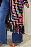 Double Take Full Size Multicolored Open Front Fringe Hem Cardigan - Carbone's Marketplace