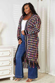 Double Take Full Size Multicolored Open Front Fringe Hem Cardigan - Carbone's Marketplace