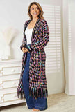 Double Take Full Size Multicolored Open Front Fringe Hem Cardigan - Carbone's Marketplace