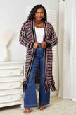 Double Take Full Size Multicolored Open Front Fringe Hem Cardigan - Carbone's Marketplace