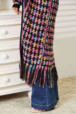 Double Take Full Size Multicolored Open Front Fringe Hem Cardigan - Carbone's Marketplace