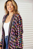 Double Take Full Size Multicolored Open Front Fringe Hem Cardigan - Carbone's Marketplace