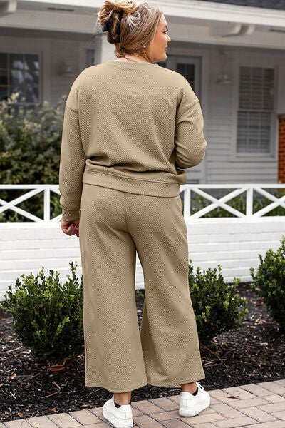 Double Take Full Size Textured Long Sleeve Top and Drawstring Pants Set - Carbone's Marketplace