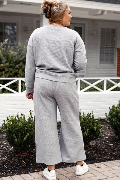 Double Take Full Size Textured Long Sleeve Top and Drawstring Pants Set - Carbone's Marketplace