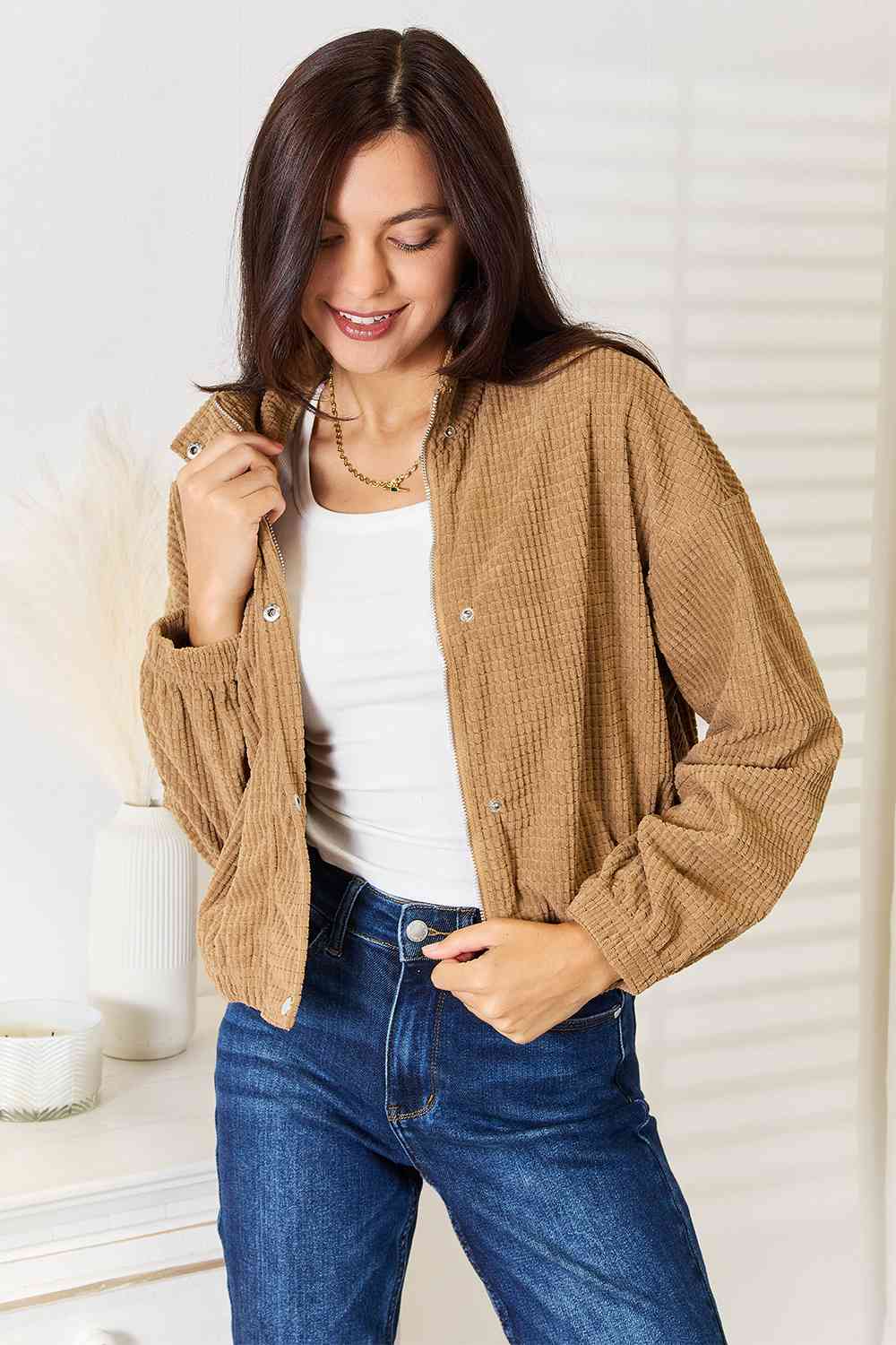 Double Take Long Sleeve Dropped Shoulder Jacket - Carbone's Marketplace