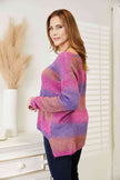 Double Take Multicolored Rib - Knit V - Neck Knit Pullover - Carbone's Marketplace